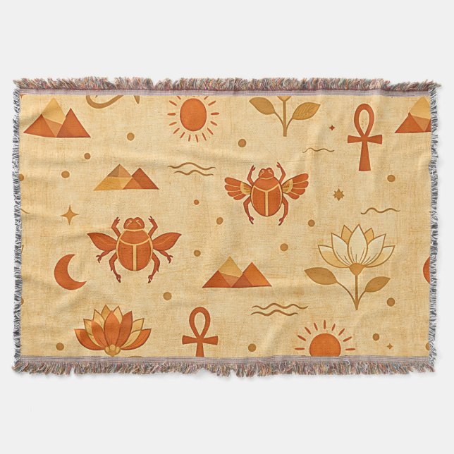 Earthy Boho Egyptian Pattern-Minimalist Pharaonic Throw Blanket (Front)