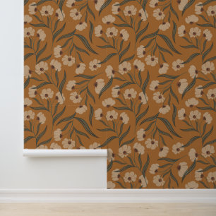 Earthy Boho Floral Copper Brown Wallpaper
