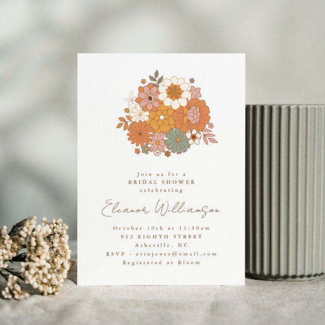 Earthy Boho Floral Terracotta Simple Bridal Shower Invitation (Creator Uploaded)