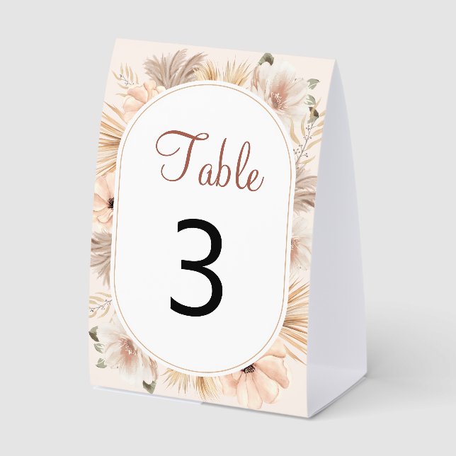 Earthy Boho Flower Oval Arch Table Number (Front)