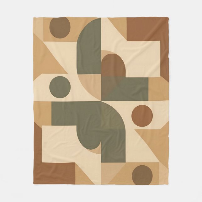 Earthy Boho Geometric Abstract Fleece Blanket (Front)