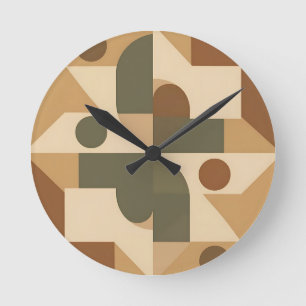 Earthy Boho Geometric Abstract Round Clock