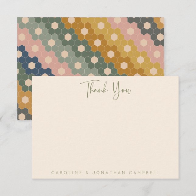 Earthy Boho Geometric Chic Modern Personalised  Thank You Card (Front/Back)