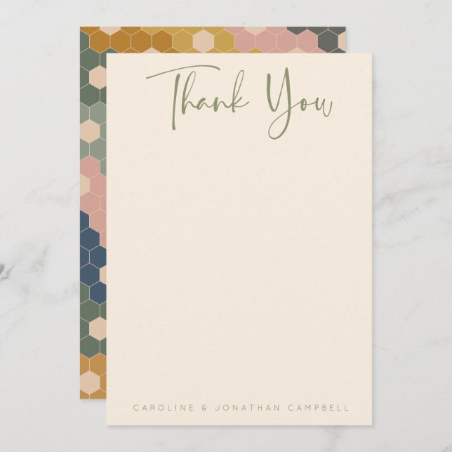 Earthy Boho Geometric Chic Modern Wedding Custom Thank You Card (Front/Back)