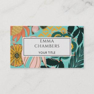 Earthy Boho Gold Turquoise Tropical Floral Business Card