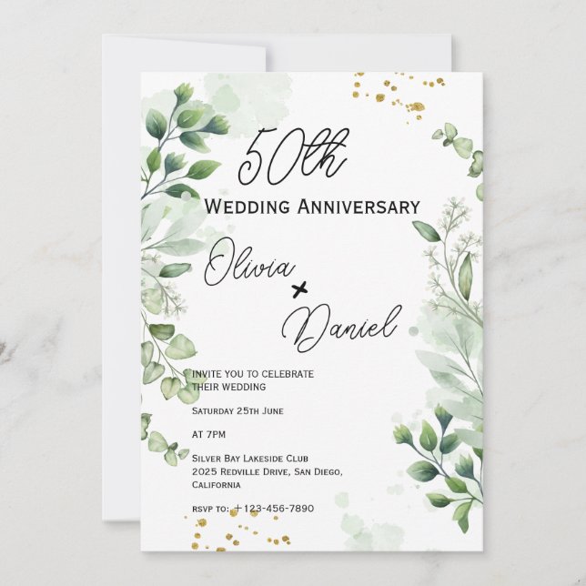 Earthy Boho Greenery Wedding Anniversary  Invitation (Front)