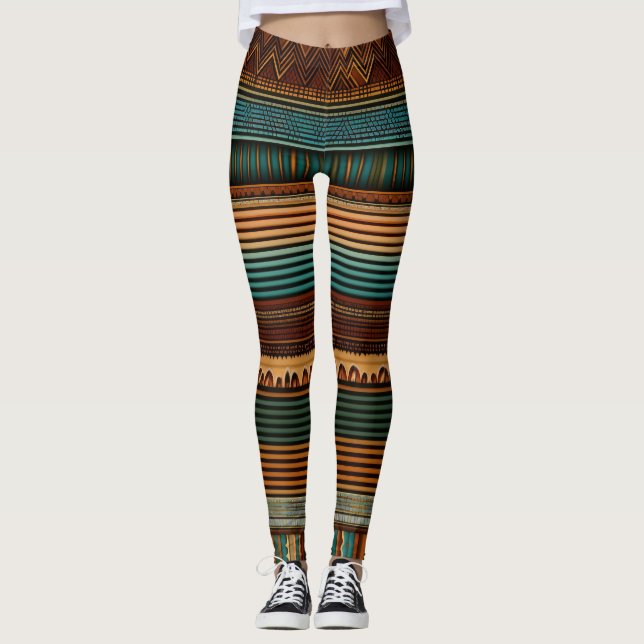 Earthy Boho Lines Leggings (Front)