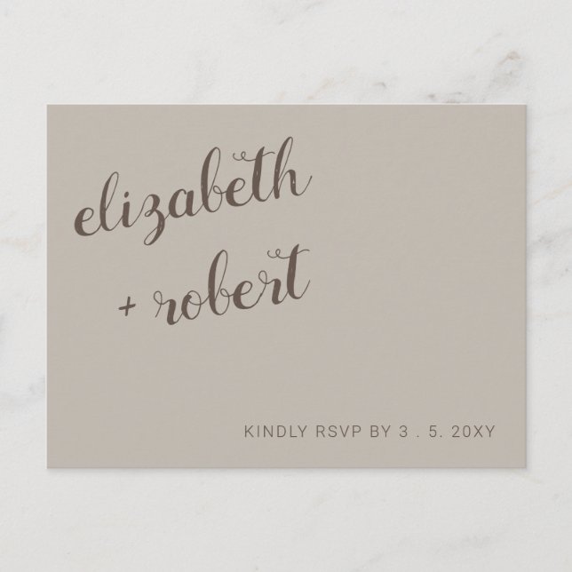 Earthy Boho Minimalist Script Calligraphy RSVP Invitation Postcard (Front)