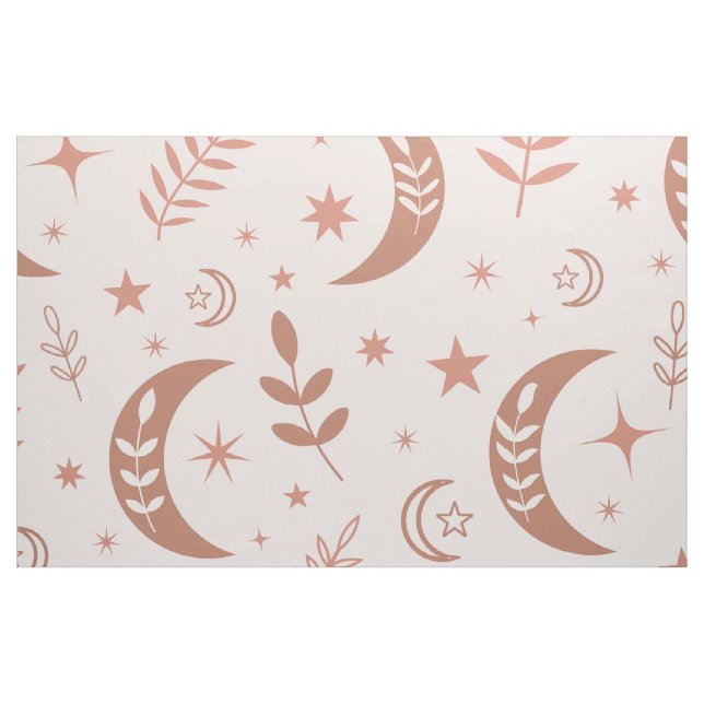 Earthy boho moon pattern with stars and leaves fabric (Fat Quarter)