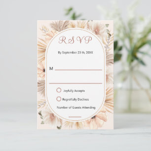 Earthy Boho Oval Arch Floral Beige Reply RSVP Card