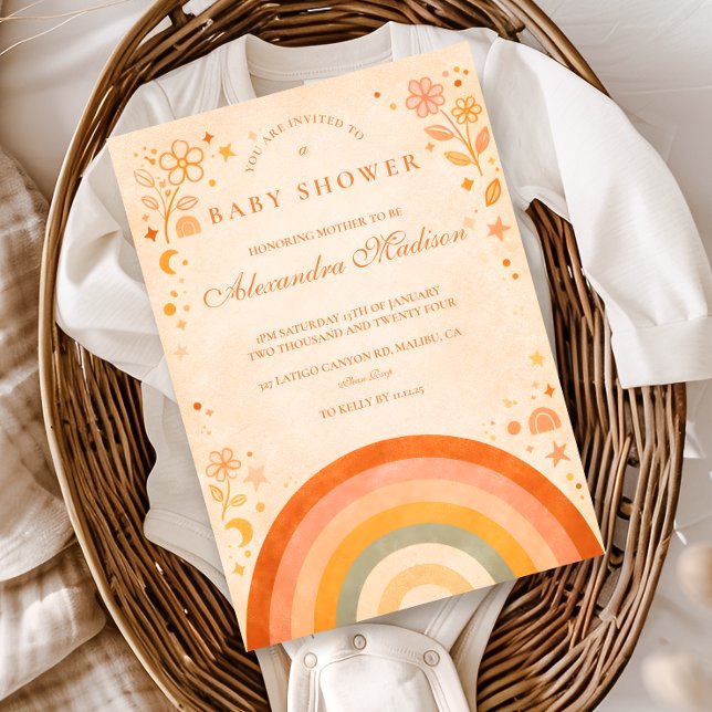 Earthy Boho Rainbow Baby Shower Invitation (Creator Uploaded)
