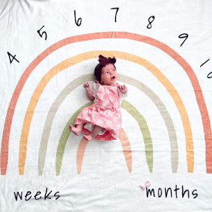 Earthy Boho Rainbow Milestone Fleece Baby Blanket