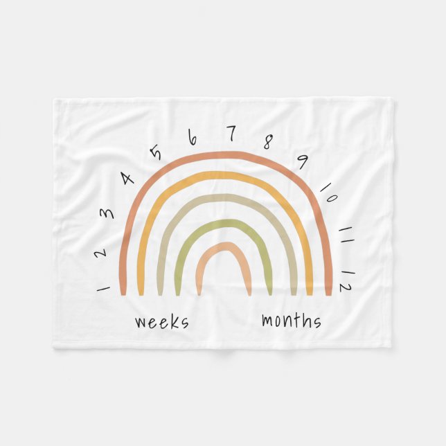 Earthy Boho Rainbow Milestone Fleece Baby Blanket (Front (Horizontal))