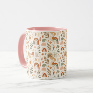 Earthy Boho Rainbow Sun Floral Ceramic Mug