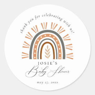 Earthy Boho Rainbow Thank You Baby Shower Classic Round Sticker