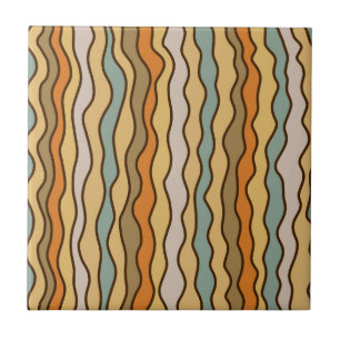 Earthy Boho Retro Wavy Stripe  Tile