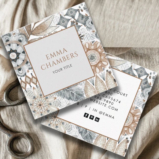 Earthy Boho Shapes Square Business Card (Creator Uploaded)