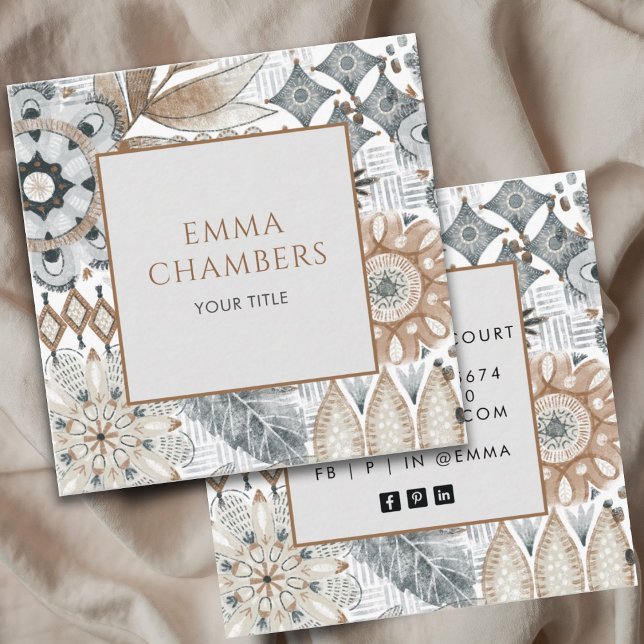 Earthy Boho  Square Business Card (Creator Uploaded)