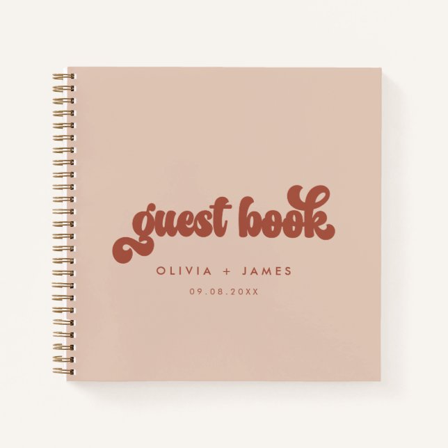 Earthy Boho Terracotta Pink Wedding Guest Book (Front)