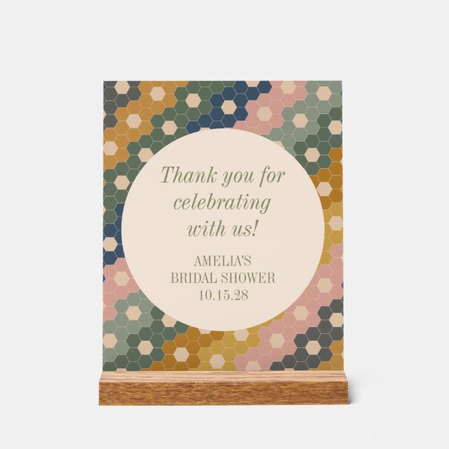 Earthy Boho Vintage Custom Bridal Shower Thank You Acrylic Sign (Front)