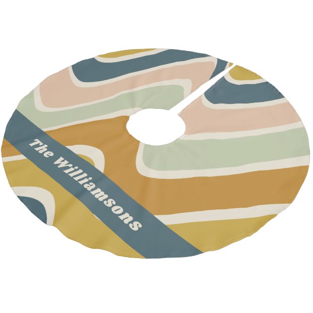 Earthy Boho Wavy Lines Retro Pastels Personalised  Brushed Polyester Tree Skirt (Angled)