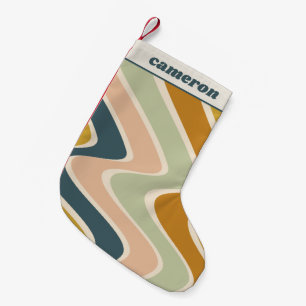 Earthy Boho Wavy Lines Retro Pastels Personalised Small Christmas Stocking