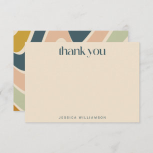 Earthy Boho Wavy Lines Teal Custom Bridal Shower Thank You Card