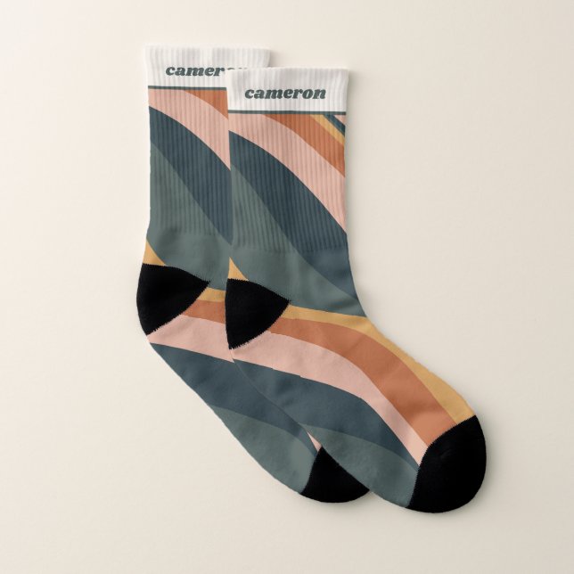 Earthy Boho Wavy Lines Terracotta Personalised  Socks (Pair)