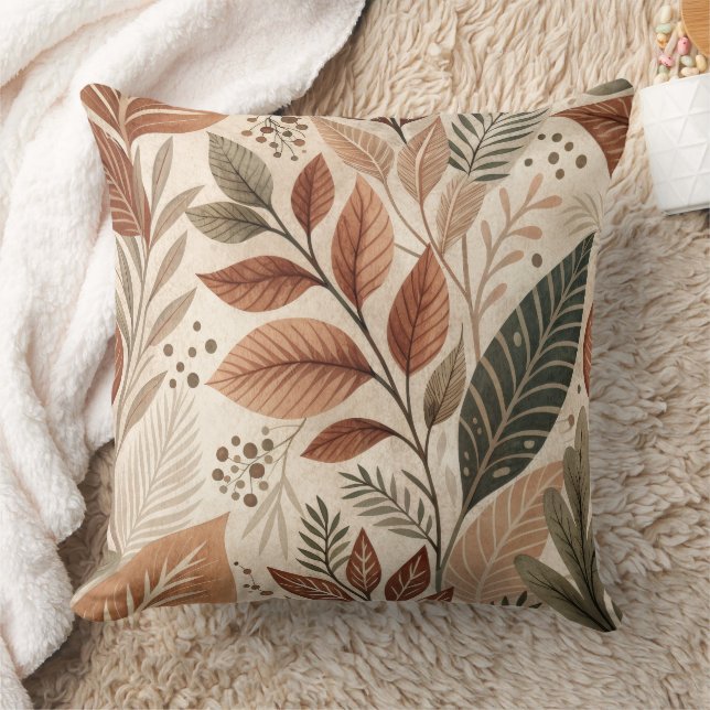 Earthy Botanical Leaf Throw Pillow (Blanket)