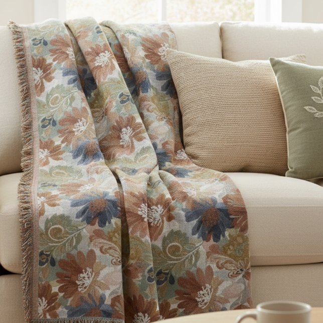 Earthy Botanical Meadow Mindfulness Throw Blanket (Floral throw blanket)