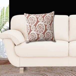 Earthy Bronze & White Koru Curl Pattern Cushion