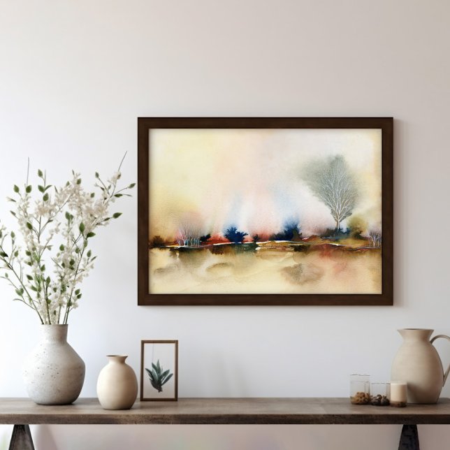 Earthy Brown Abstract Surreal Landscape Art Poster (Surreal Abstract Landscape with wooden frame (for illustration only, select on Frames & Hardware) )