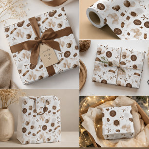 Earthy Brown Balloon & Bento Cake Birthday Wrapping Paper