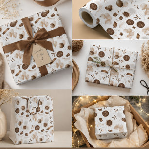 Earthy Brown Balloon & Bento Cake Birthday  Wrapping Paper Sheet