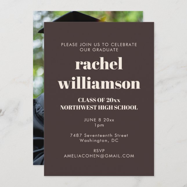 Earthy Brown Class of 2026 Photo Graduation Party  Invitation (Front/Back)