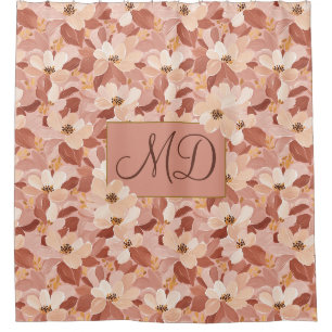 Earthy Brown Floral Bathroom Decor Shower Curtain