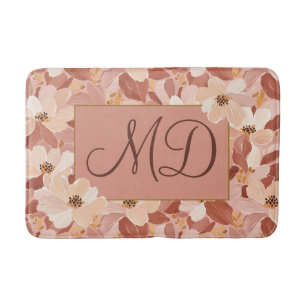 Earthy Brown Floral Painted Earthy Art Bath Mat