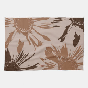 Earthy Brown Gerbera Flowers Tea Towel