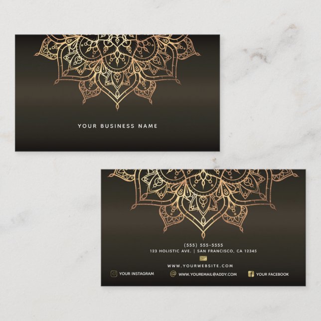 Earthy Brown & Gold Mandala Holistic Spa Business Business Card (Front/Back)