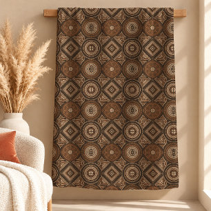Earthy Brown Heritage Motifs Fleece Blanket Art