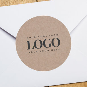 Earthy Brown Kraft &Custom Business Rectangle Logo Classic Round Sticker