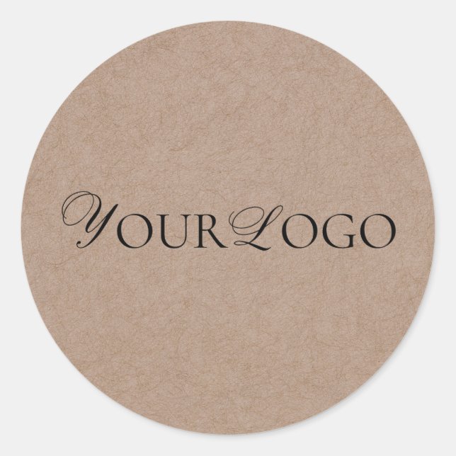 Earthy Brown Kraft & Custom Long Business Logo Classic Round Sticker (Front)