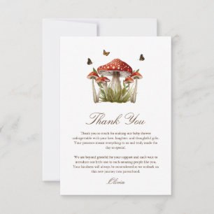 Earthy Brown Maroon Mushroom Baby Shower Thank You Card