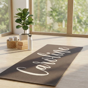 Earthy Brown Minimalist Calligraphy Personalised Yoga Mat