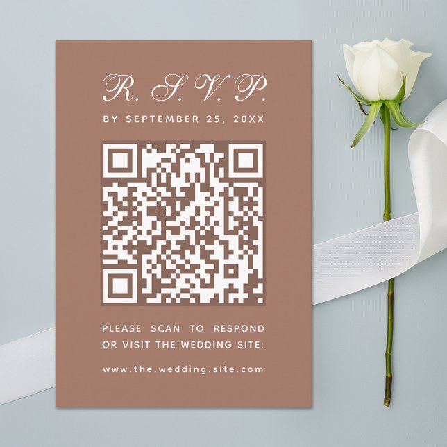 Earthy Brown QR Code Simple Calligraphy Wedding RSVP Card (Creator Uploaded)