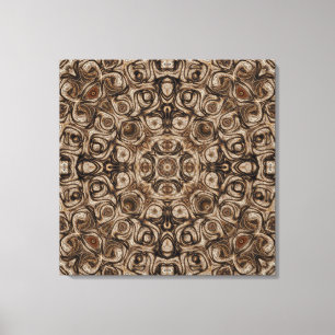 Earthy Brown Swirl Mandala with Woodgrain Effect Canvas Print
