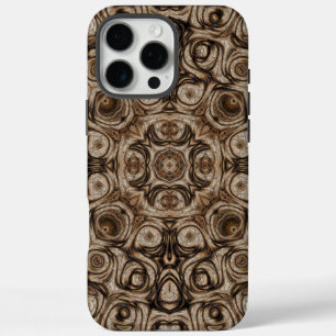 Earthy Brown Swirl Mandala with Woodgrain Effect iPhone 16 Pro Max Case