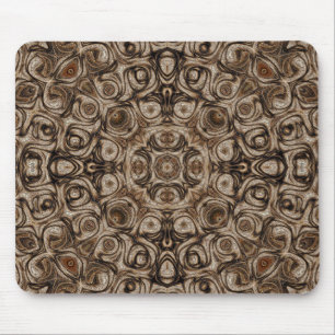 Earthy Brown Swirl Mandala with Woodgrain Effect Mouse Mat