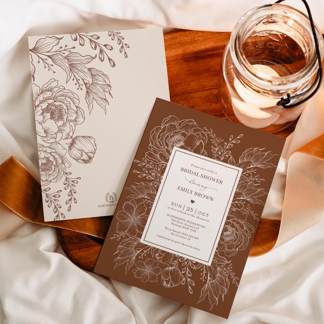 Earthy Burnt Orange Botanical Floral Bridal Shower Invitation (Creator Uploaded)
