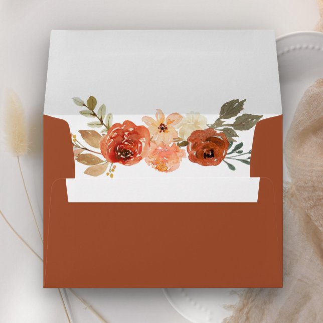 Earthy Burnt Orange Floral Terracotta Wedding Envelope (Creator Uploaded)